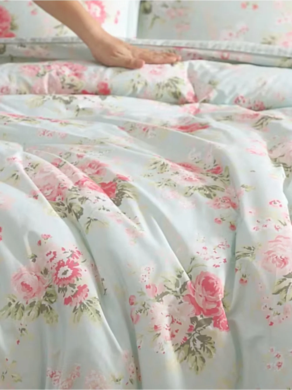 Laura Ashley Full Queen Floral Cotton Comforter Set New Cottage Aqua Pink - Picture 3 of 5
